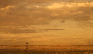 Landscape photograph on gold painted steel